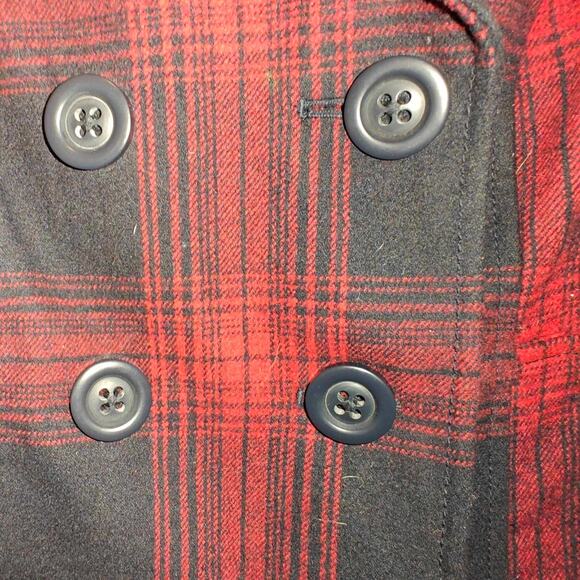 Old Navy Women Medium Red & Black Plaid Double Breasted Wool Blend Pea Coat - Picture 7 of 8